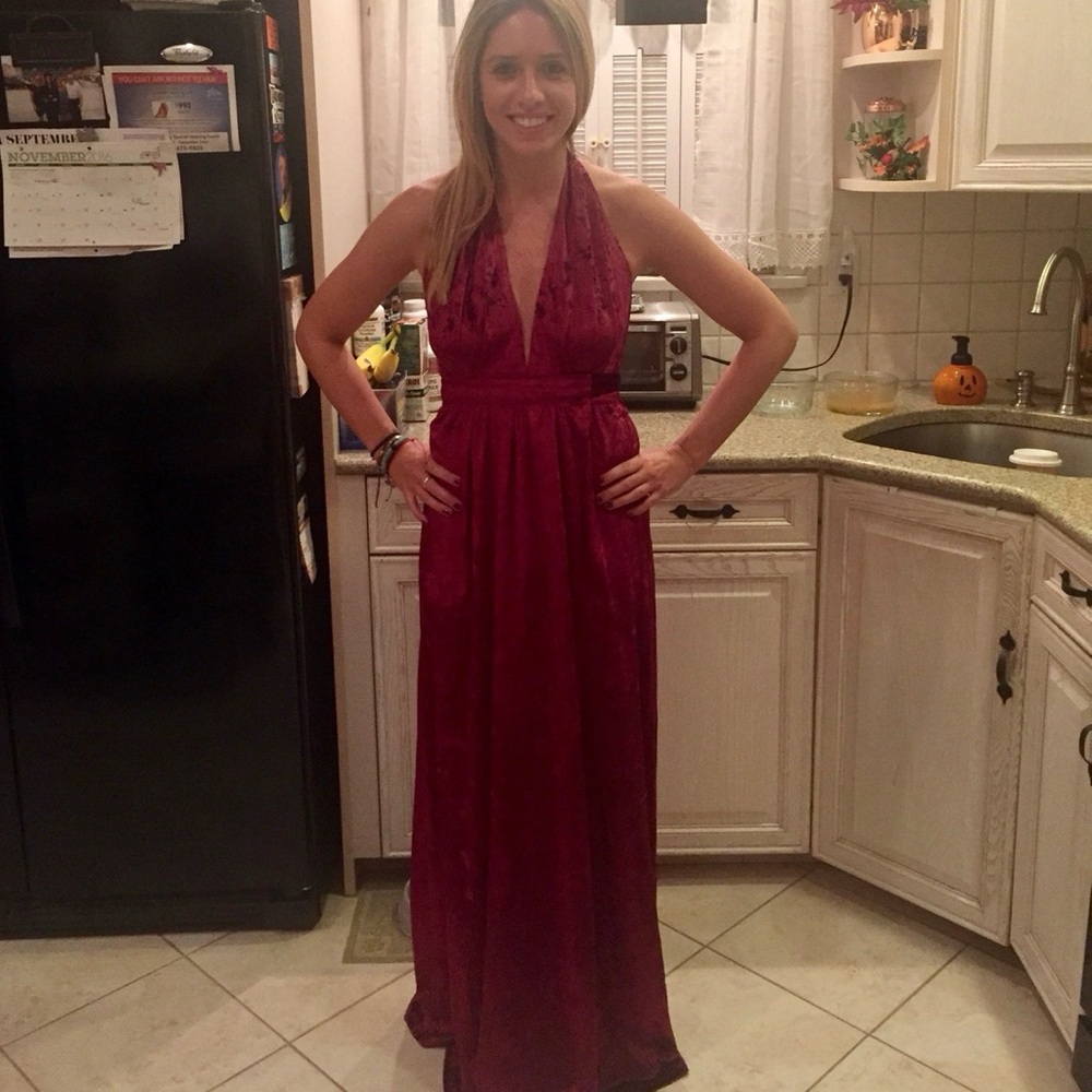 Lulu's Burgundy Velvet Halter Dress